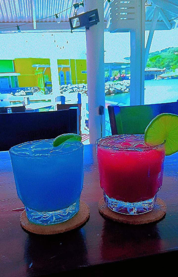 Blue Lagoon and Pink Paradise cocktails