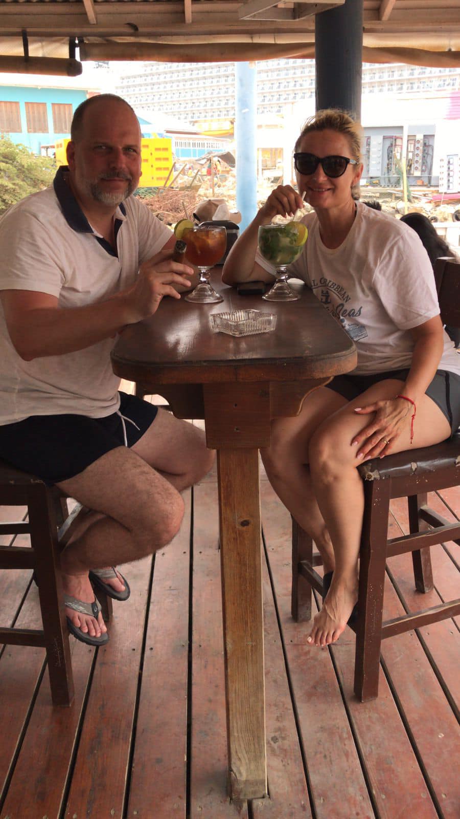 Cocktails with the cruise ship view